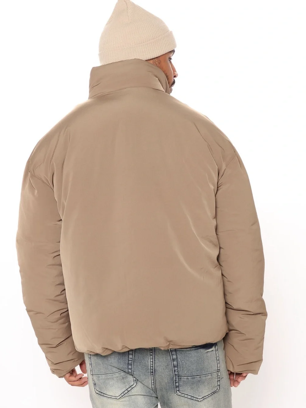 Fashion Nova Men's Taupe Puffer Jacket - Warm Neutral Outerwear